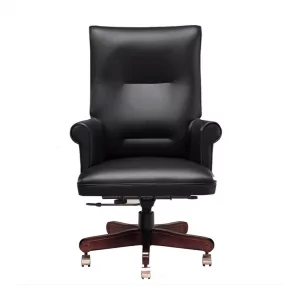 Luray Conference Executive Chair 2 featuring a sleek black leather design, high backrest, and wooden base, ideal for office settings and conference rooms.