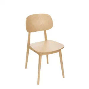 Emma Cafe lunchroom chair in light wood finish, designed for durability and style in commercial and educational settings.