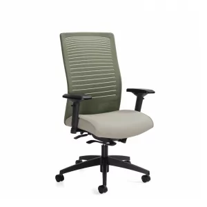 OTG 11300 Conference Executive Chair 3 with a green mesh back and light gray seat, designed for office use, showcasing ergonomic features suitable for conference settings.