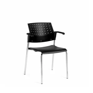 Sonic Cafe Lunchroom Chair Stool 1 with a black perforated backrest and armrests, featuring a sleek design and chrome legs, suitable for cafes and lunchroom settings.