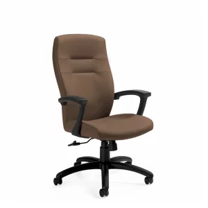Synopsis Conference Executive Chair in brown upholstery with high back, adjustable armrests, and a five-star base, designed for office use.