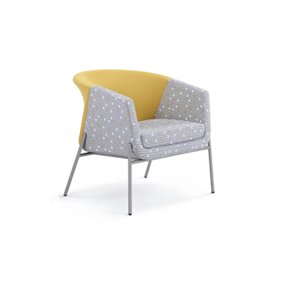 Fling Guest and Meeting Chair with yellow backrest and gray patterned upholstery, designed for office environments.