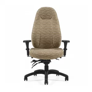 Upholstered desk chair OTG 11710 3 with a patterned fabric in neutral tones, featuring adjustable armrests and a five-point base, designed for ergonomic office use.