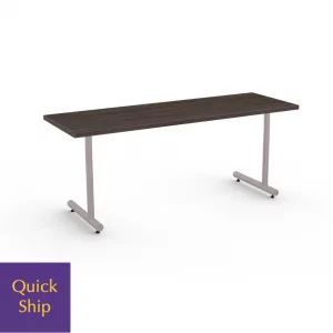 Training table with C legs, featuring a dark wood surface and metal frame, labeled "Quick Ship" for fast delivery.