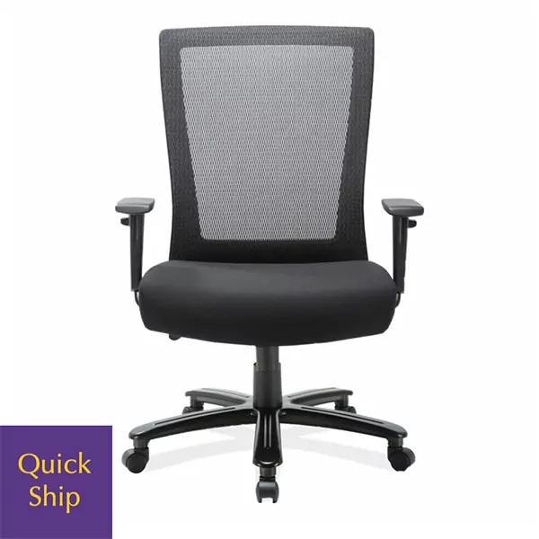 OS 44088 Big and Tall Desk Chair with mesh back and padded seat, featuring adjustable armrests and a "Quick Ship" label.