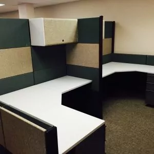 Used Herman Miller Ethospace cubicle with L-shaped desk and partitioned workspace.
