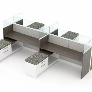 New Cubicle Global Evolve 3 featuring modern design, glass partitions, and integrated storage drawers, ideal for office spaces.