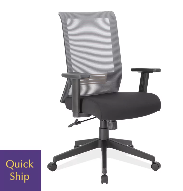 Interchangable 3 office chair with mesh back and adjustable features, featuring a "Quick Ship" label for fast delivery.